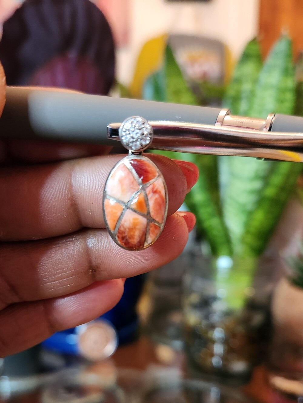 Sterling Silver Orange Spiny Stone Drop Pendant